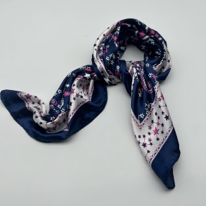 Navy blue retro small silk scarf